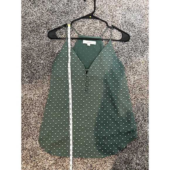 LOFT Petites Green Flower Print Spaghetti Strap Blouse with Vanity Button - Picture 13 of 16